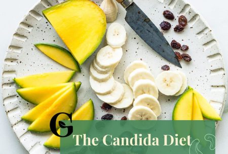 View The candida diet A plate of slices mango, banana, gapes and raisins with a knife on the side