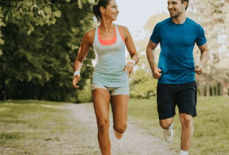 Picture of two people exercising and staying active