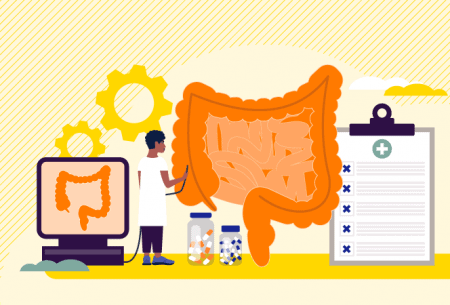 View Are gut health issues stopping you in your tracks? Illustration of colon with gut health issues