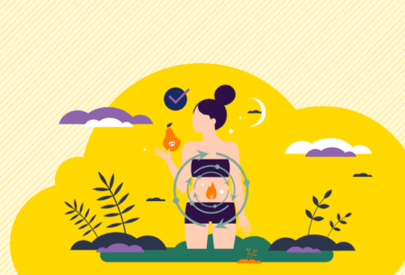 View Is it all or nothing when it comes to the low FODMAP diet? Discover our FODMAP-lite approach An illustration of a women in a garden eating a pear with circular arrows around the gut with a flame on the stomach