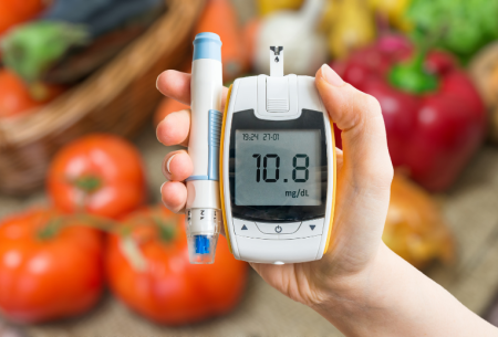 Photo of a blood glucose monitor to represent type 2 diabetes