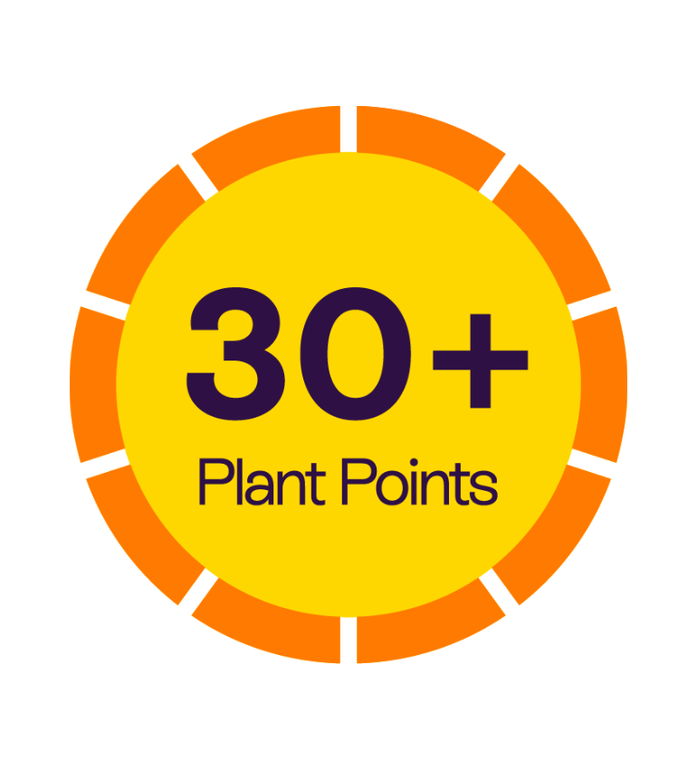 Illustrated icon with 30+ plant points written in the middle to serve as a 30+ plant points stamp