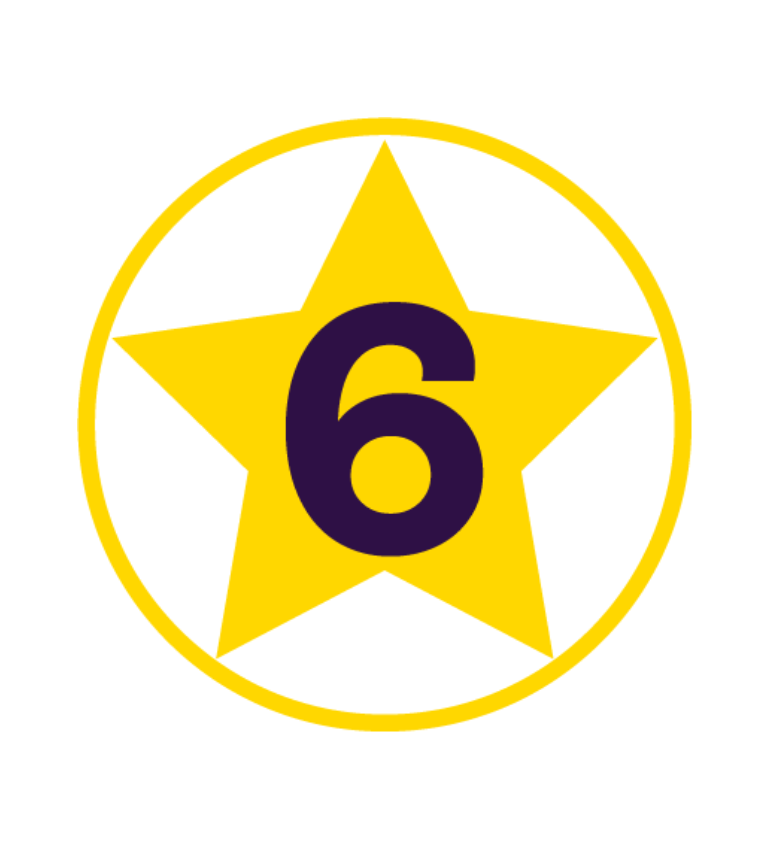 Illustrated star with the number 6 in the middle to demonstrate Super Six to serve as a Super Six stamp