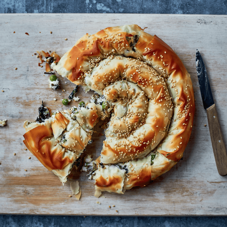 Perfect piece of the all-the-greens filo swirl.