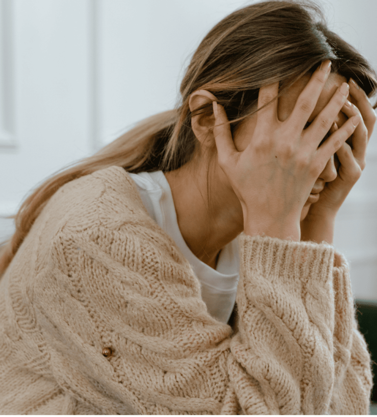 Woman with bloating caused by stress